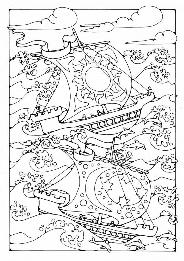 Coloriage bateaux dans une tempA¨te 