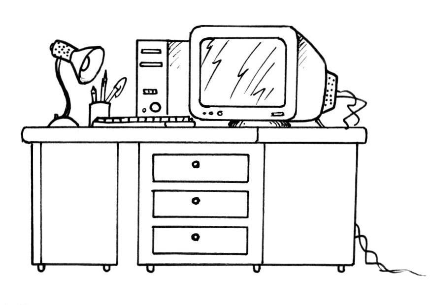 Coloriage bureau avec un ordinateur