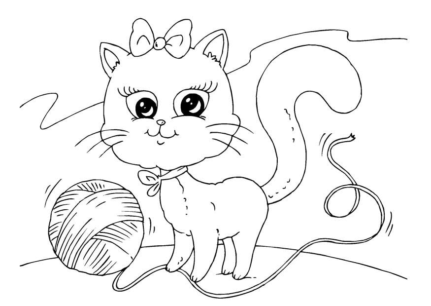 Coloriage chat et laine