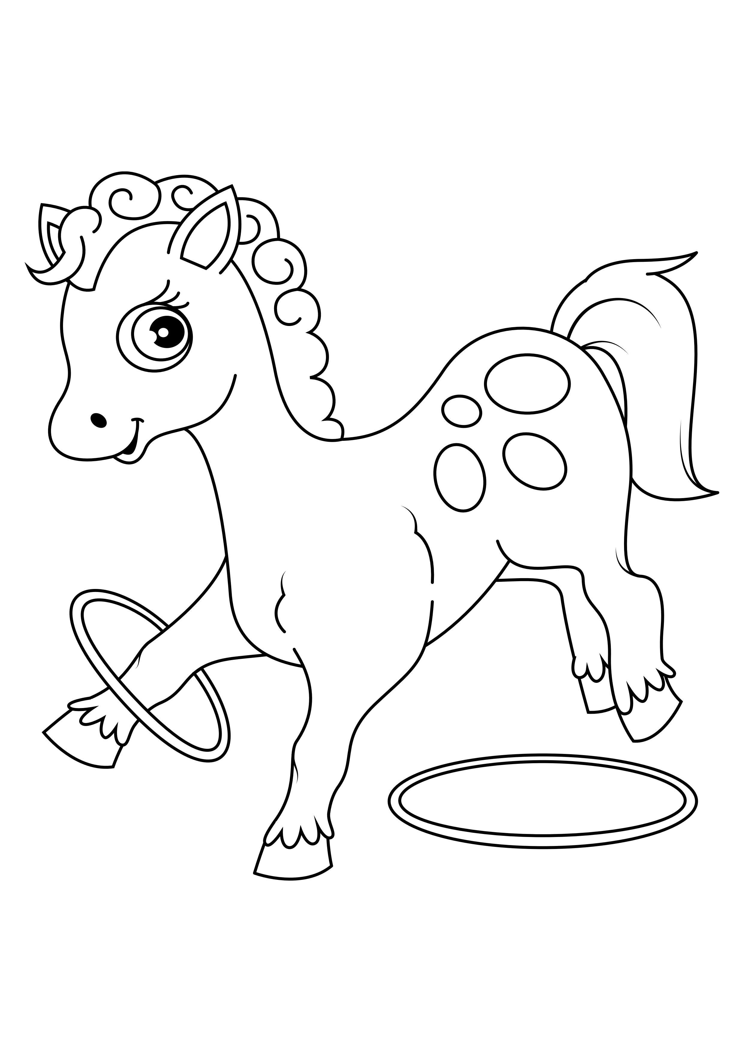 Coloriage cheval avec des cerceaux