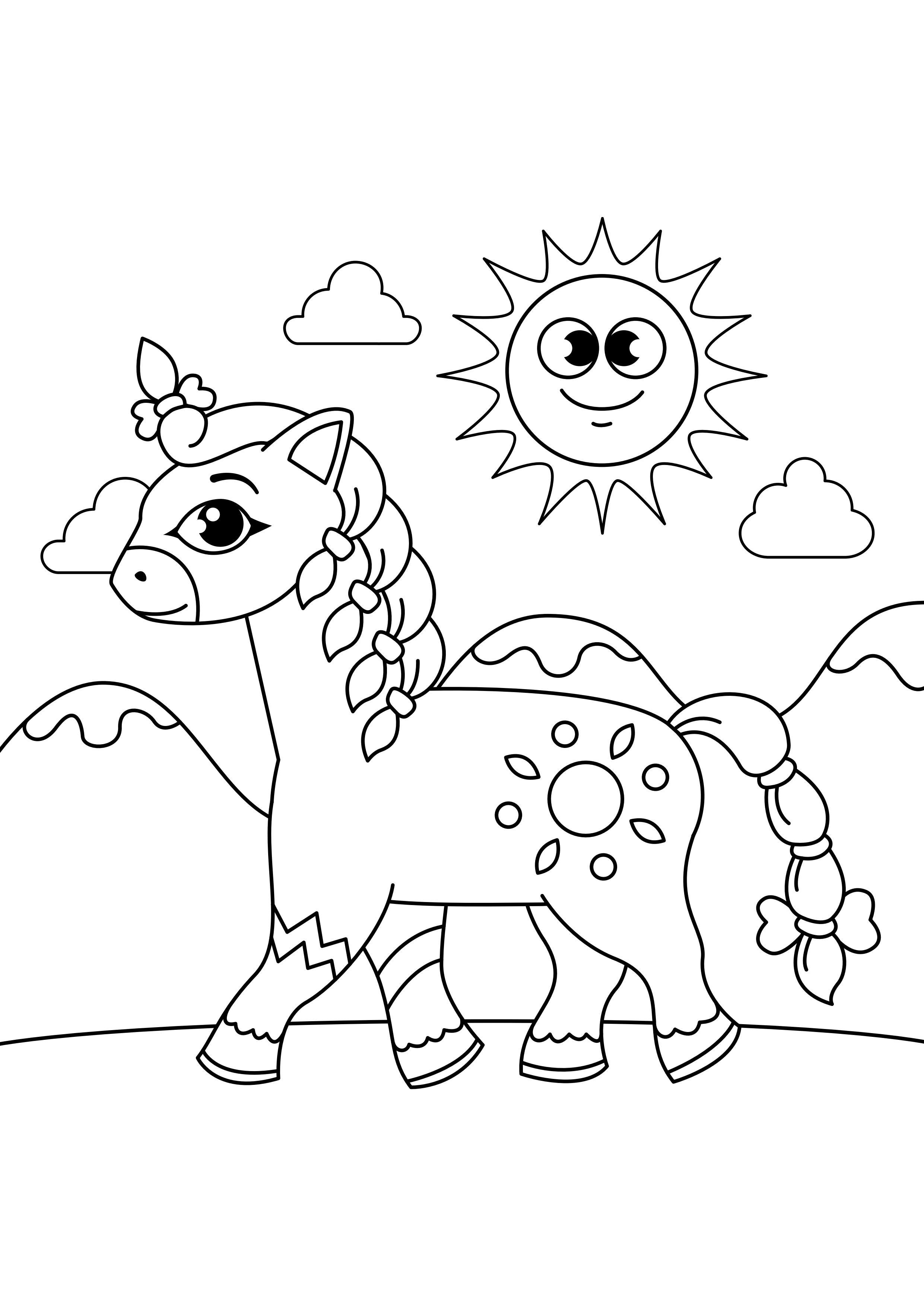 Coloriage cheval avec des tresses