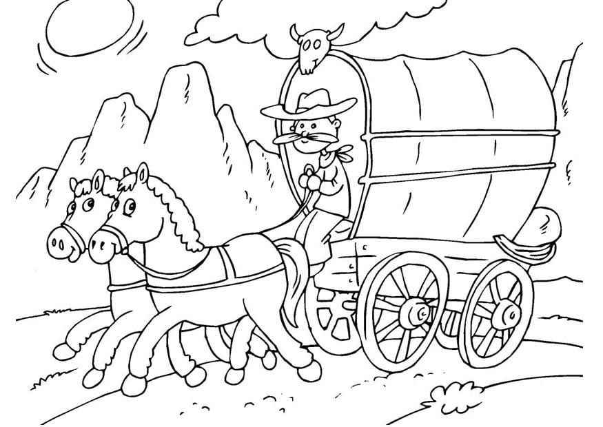 Coloriage cheval et roulotte bA¢chA©e 