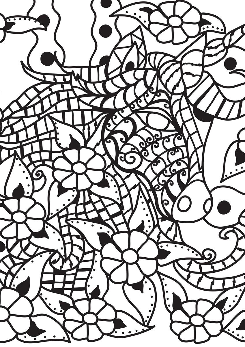 Coloriage cheval parmi les plantes