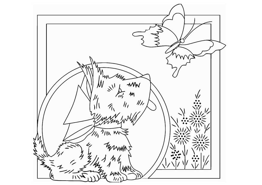 Coloriage chien avec papillon