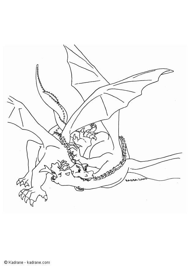 Coloriage combat de dragons