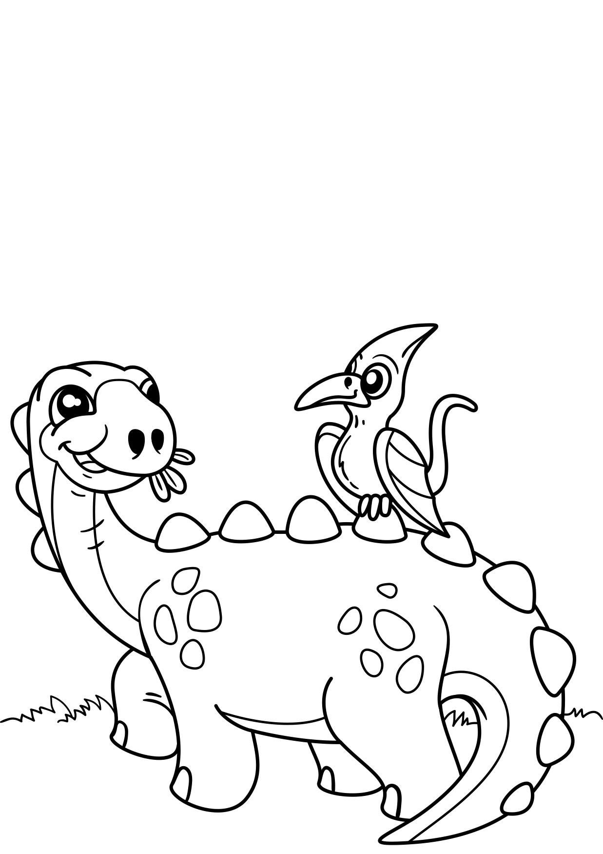 Coloriage dinosaure avec oiseau