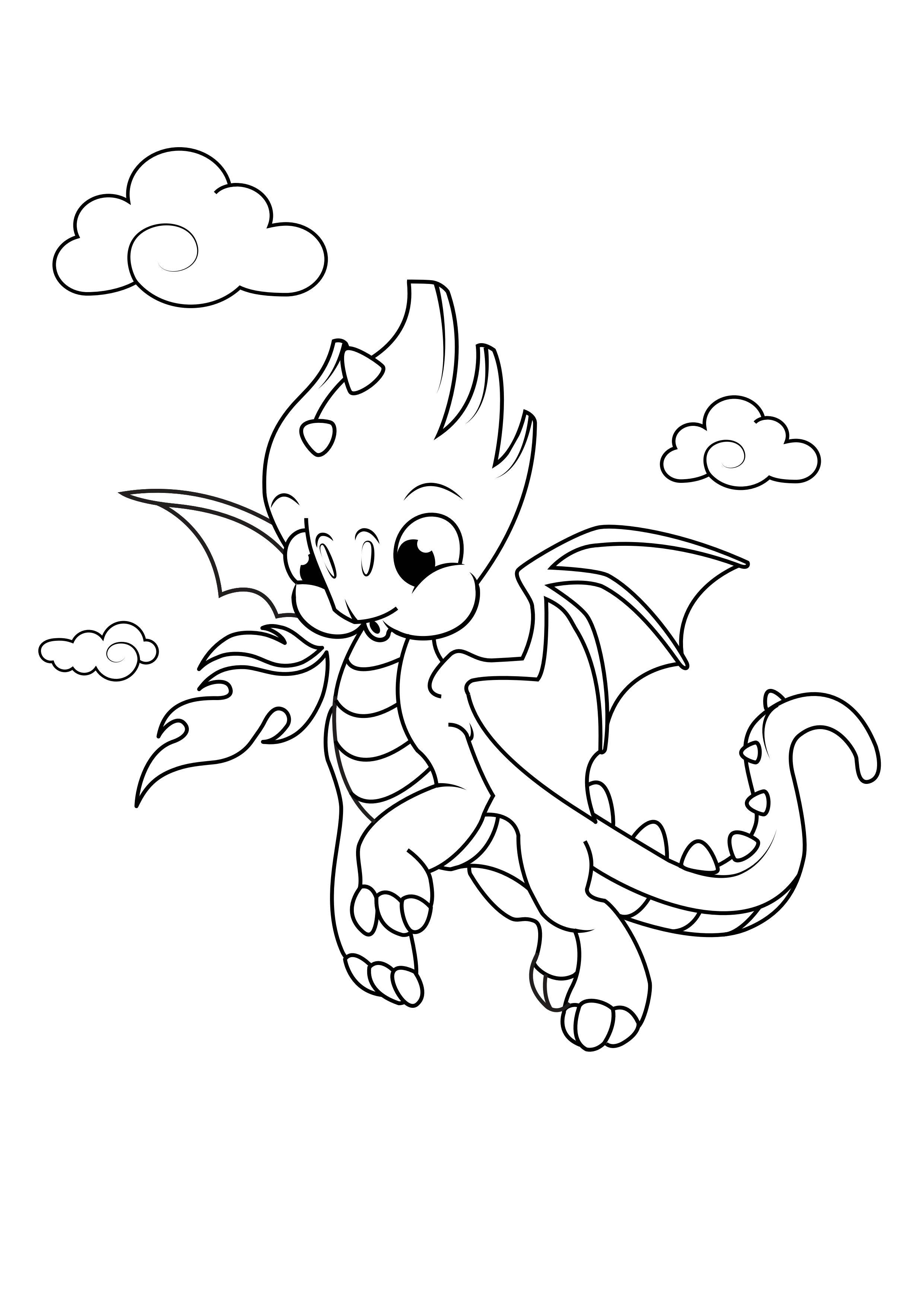 Coloriage dragon dans le ciel