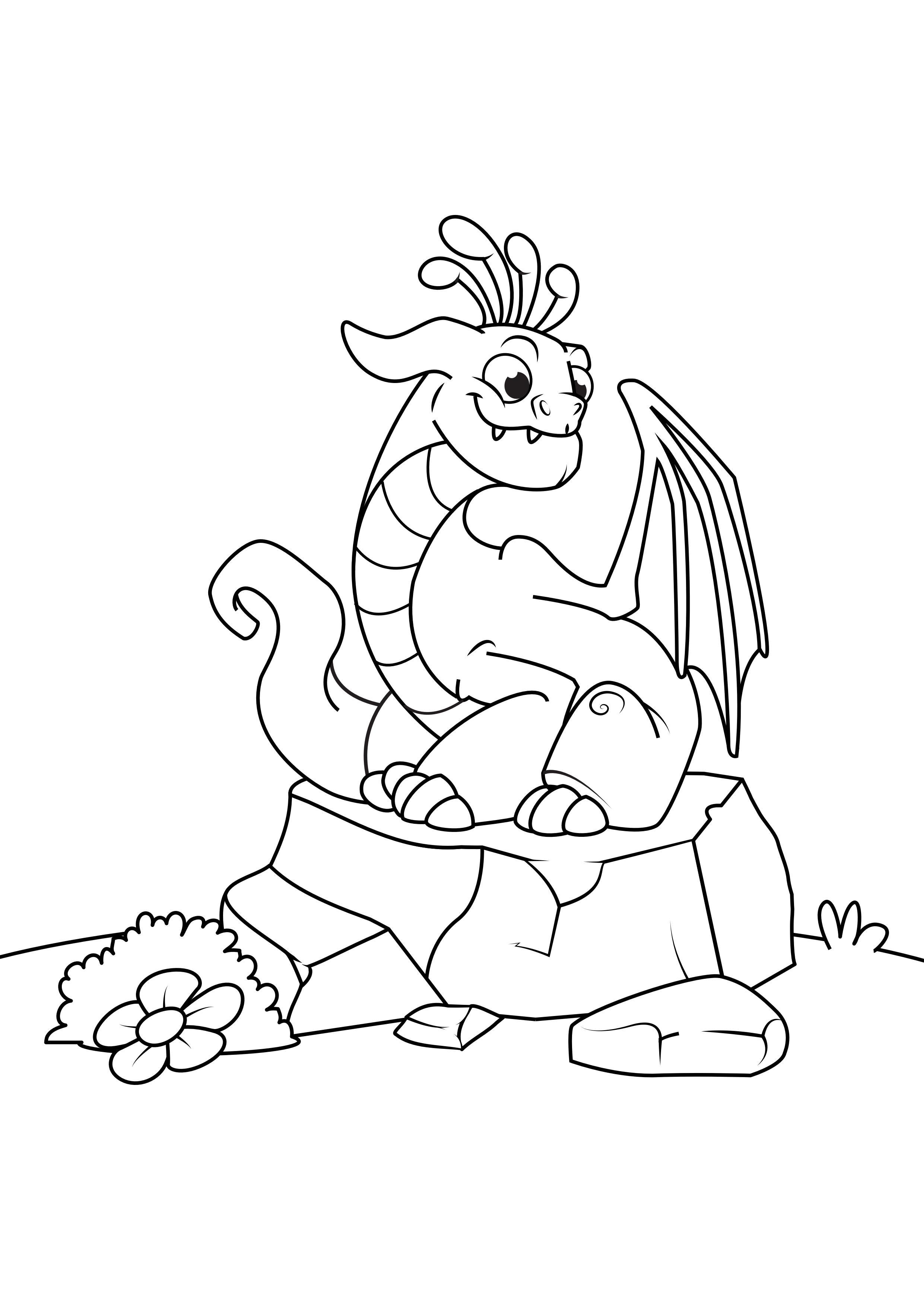 Coloriage dragon sur pierre