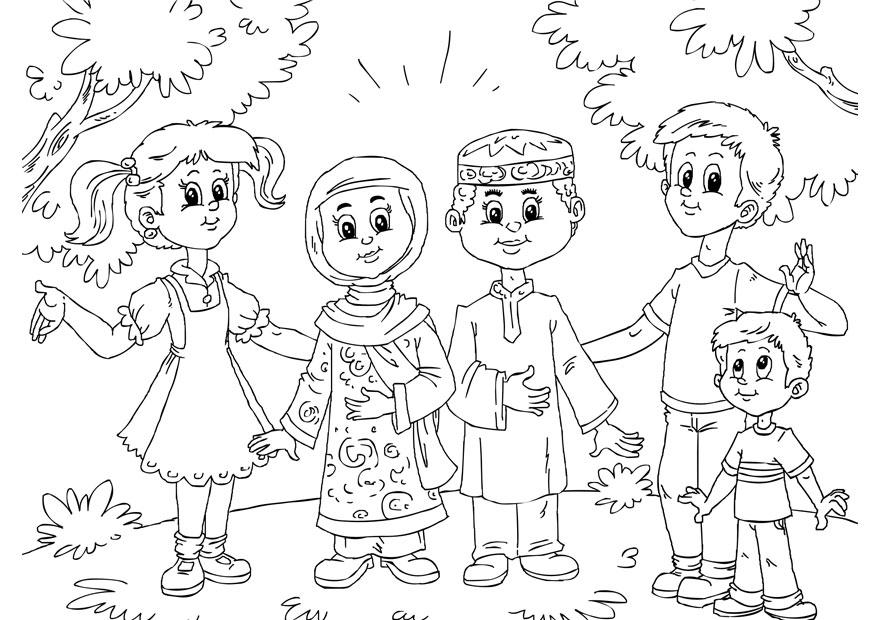 Coloriage enfants musulman avec enfants de loccident