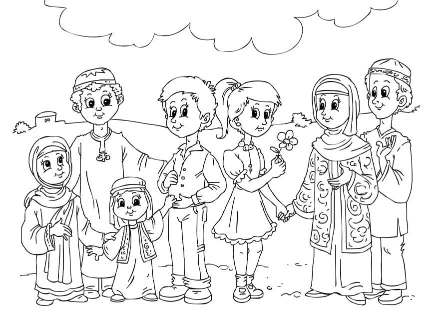 Coloriage enfants occidentales dans la culture islamique