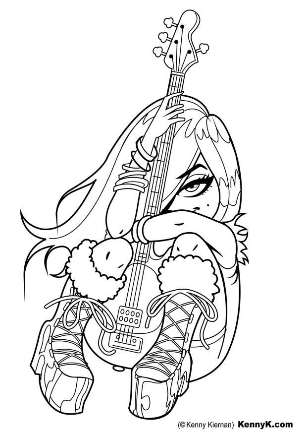 Coloriage fille avec guitare