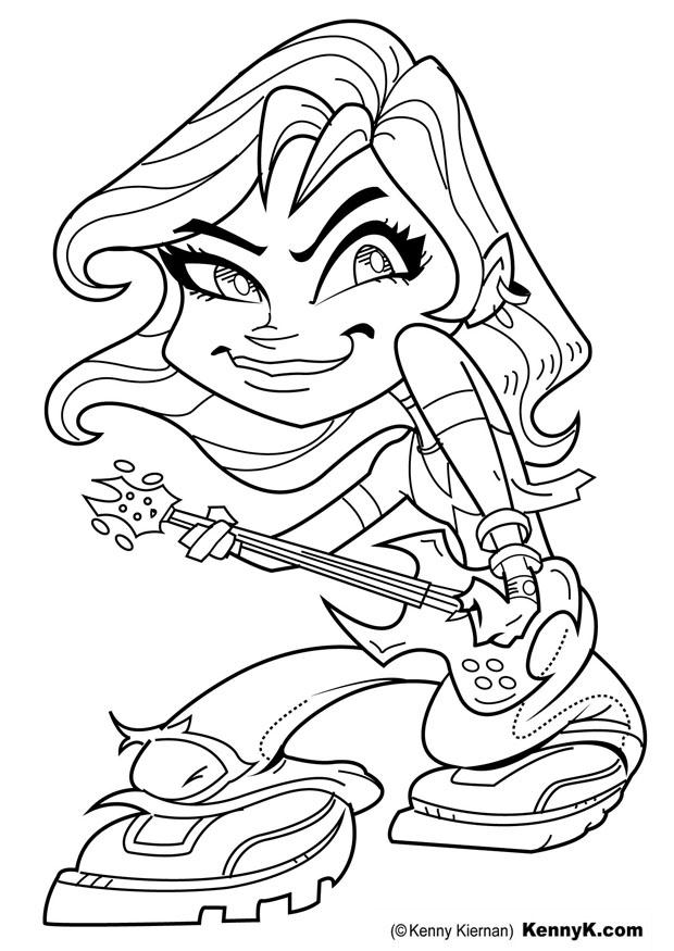 Coloriage fille avec guitare