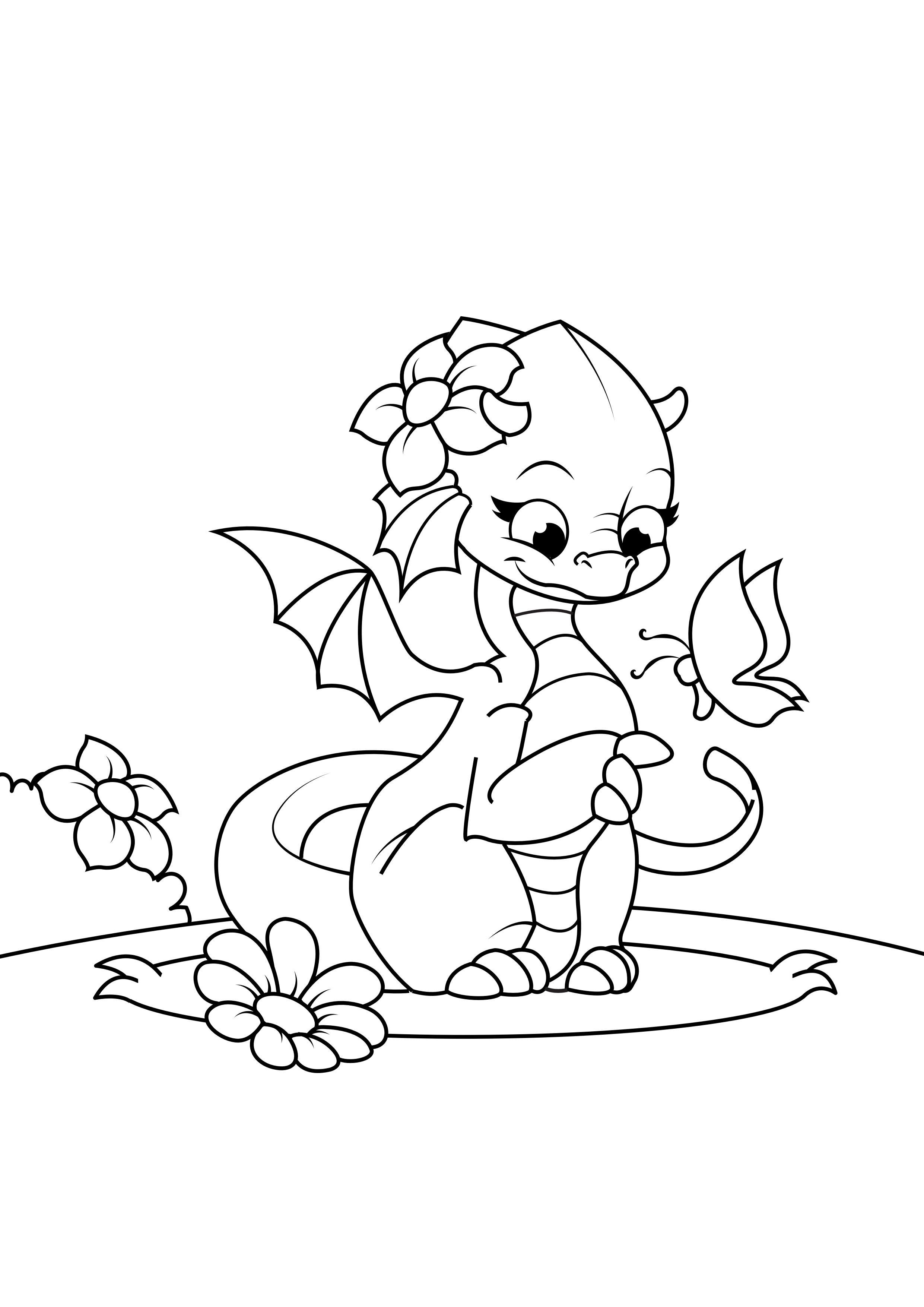 Coloriage fille de dragon avec papillon