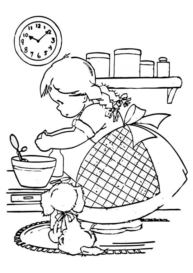 Coloriage fille qui cuisine