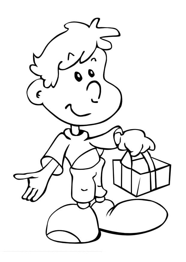 Coloriage garA§on avec cadeau