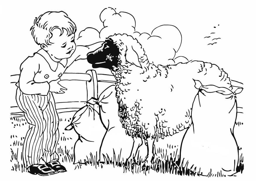 Coloriage garA§on avec mouton