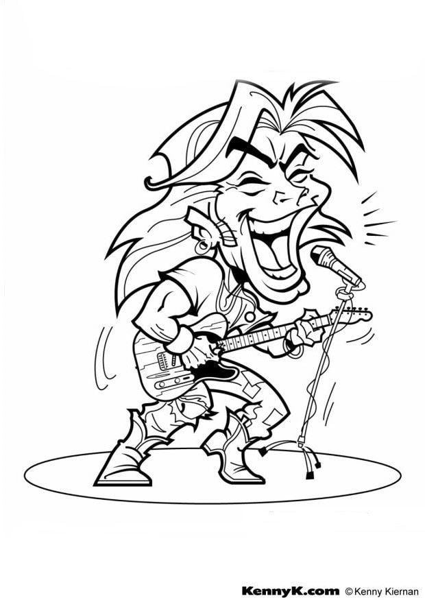 Coloriage guitariste de rock