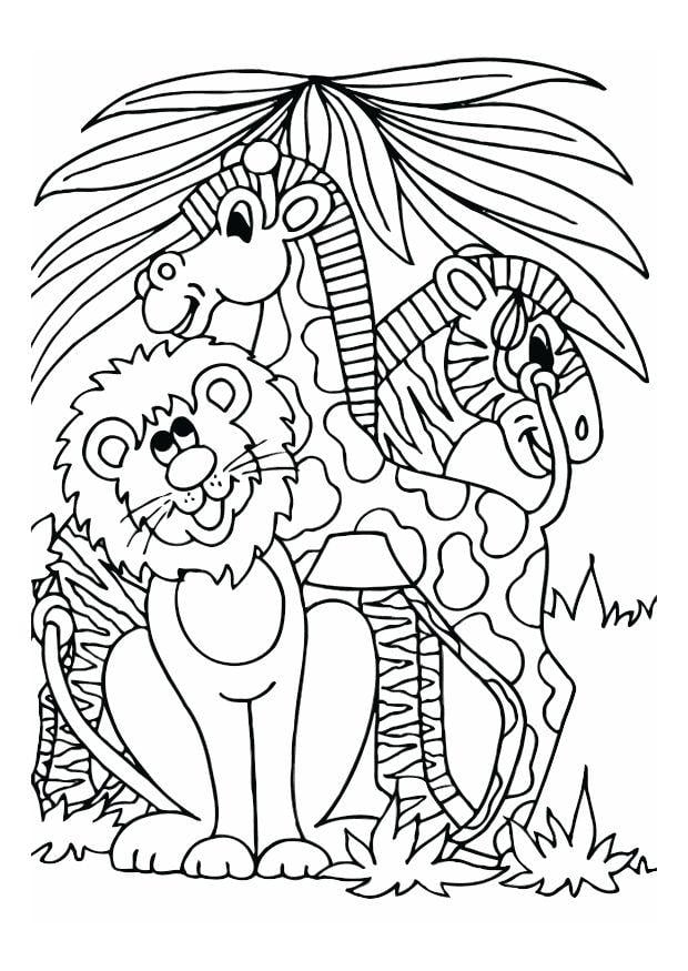 Coloriage le lion, la girafe et le zA¨bre