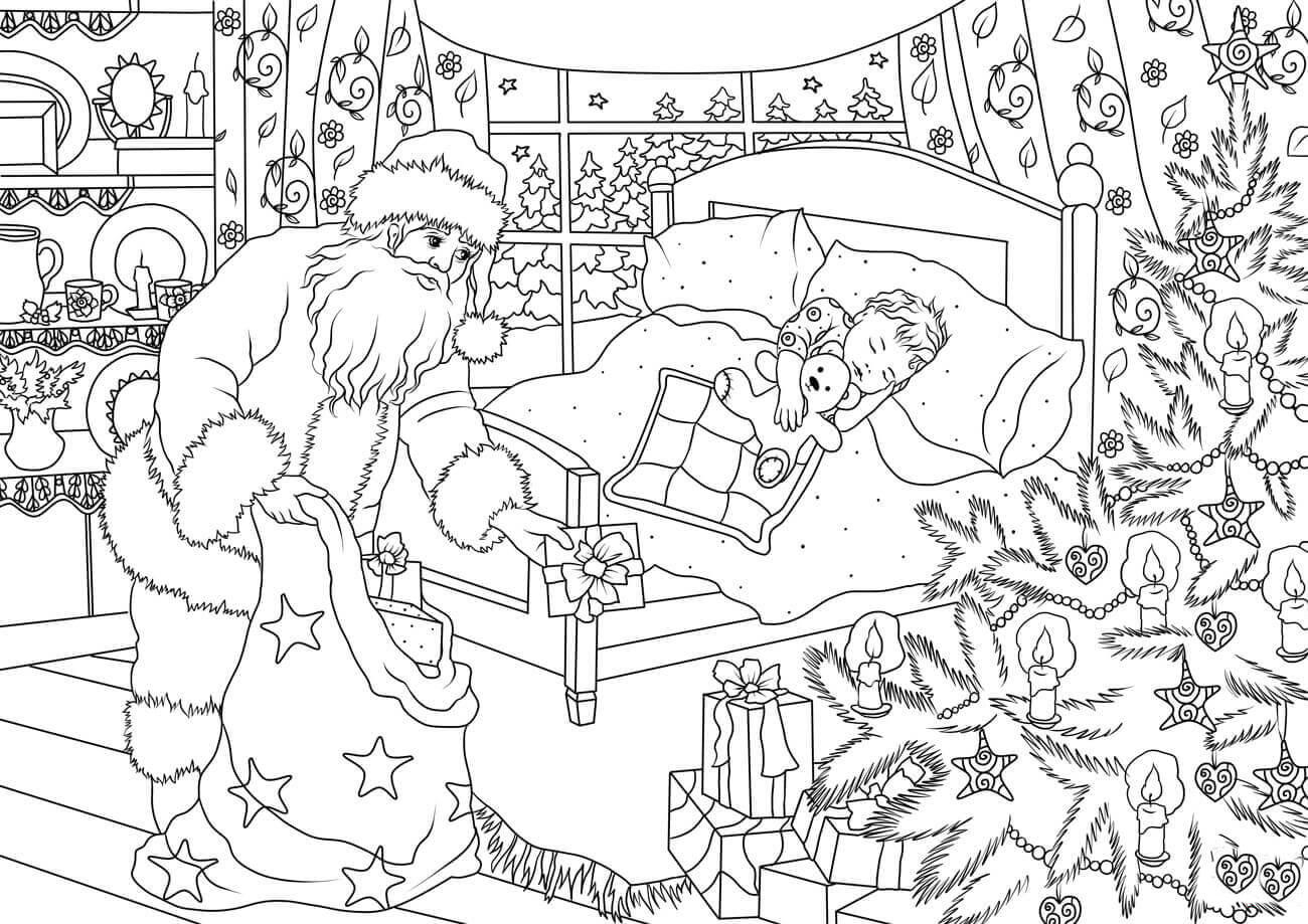 Coloriage le pA¨re noA«l apporte des cadeaux