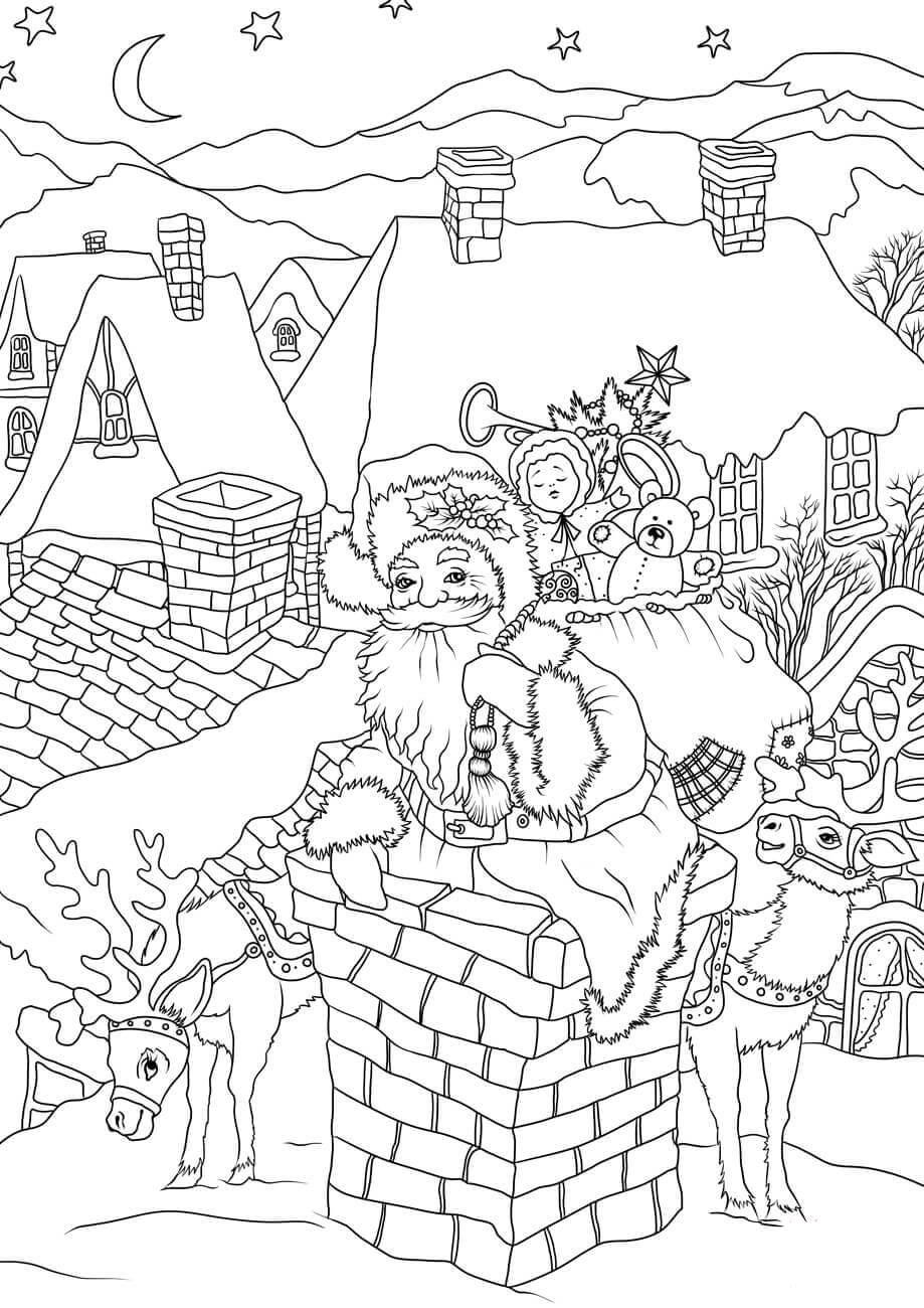 Coloriage le pA¨re noA«l apporte des cadeaux