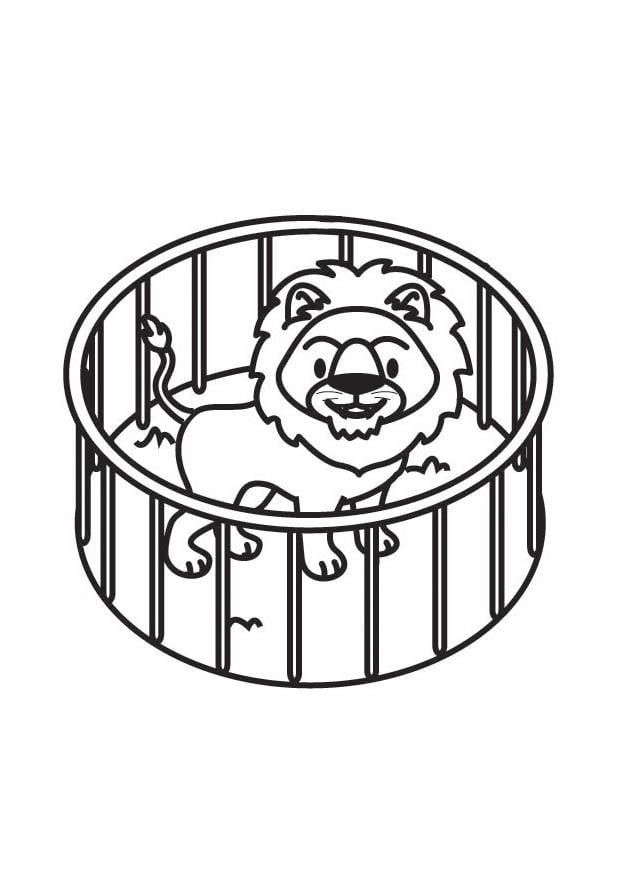 Coloriage lion en cage