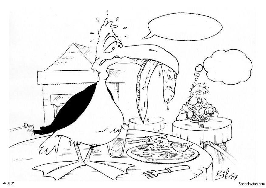 Coloriage oiseau au restaurant