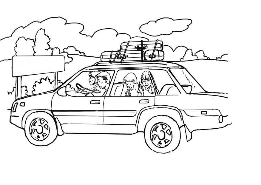 Coloriage partir en vacance en voiture