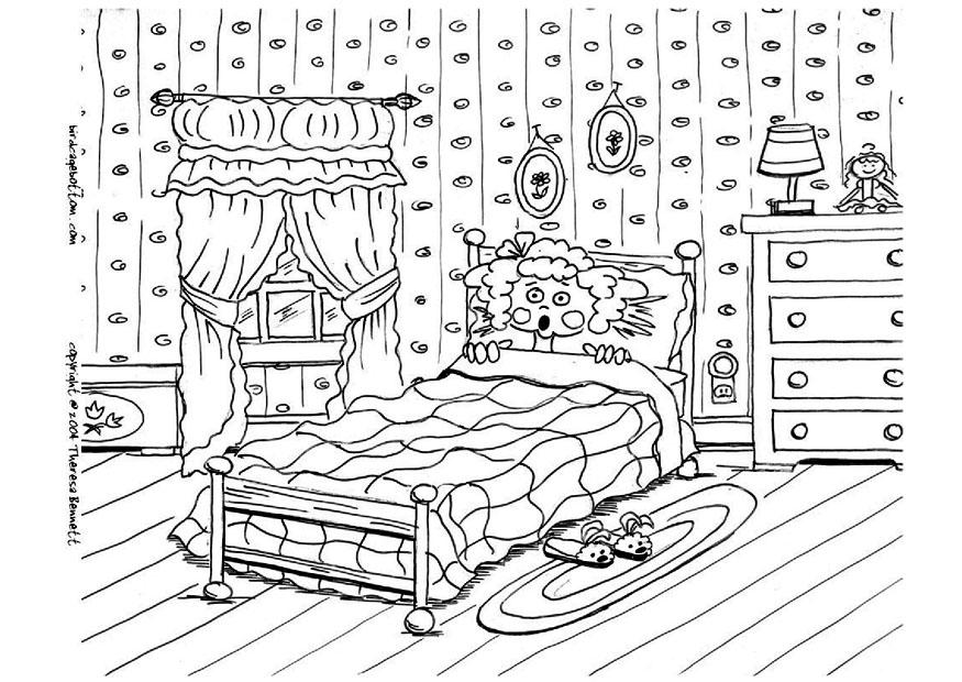 Coloriage peur au lit, cauchemar