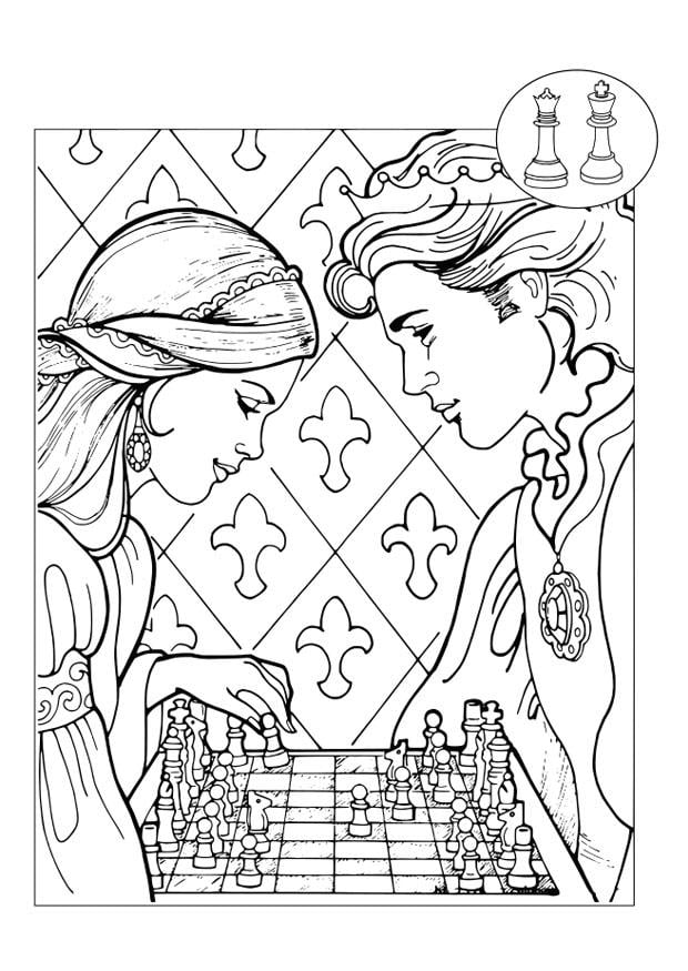 Coloriage prince et princesse jouant aux A©checs