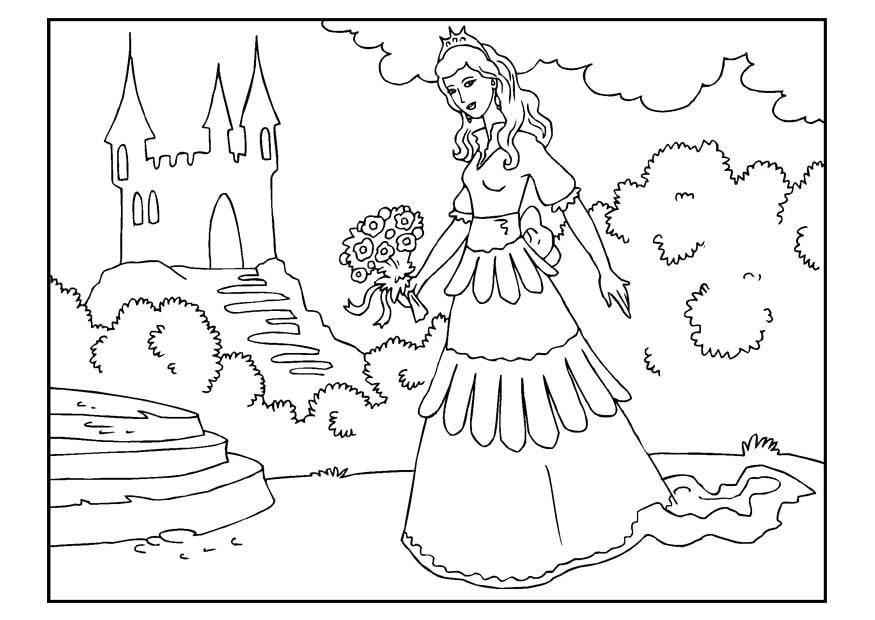 Coloriage princesse avec des fleurs