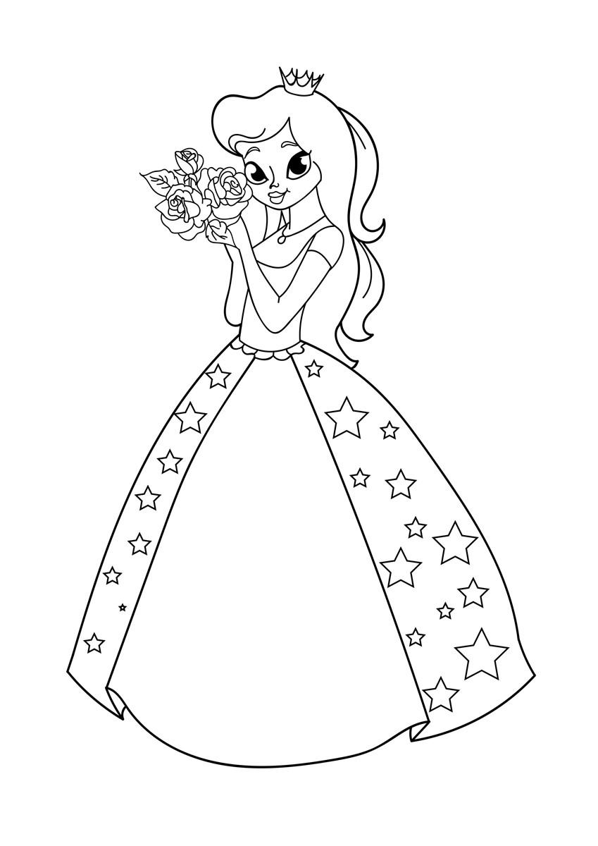 Coloriage princesse avec des fleurs