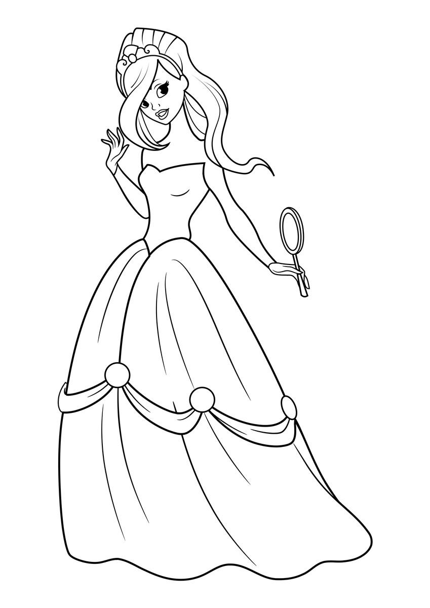 Coloriage princesse avec miroir