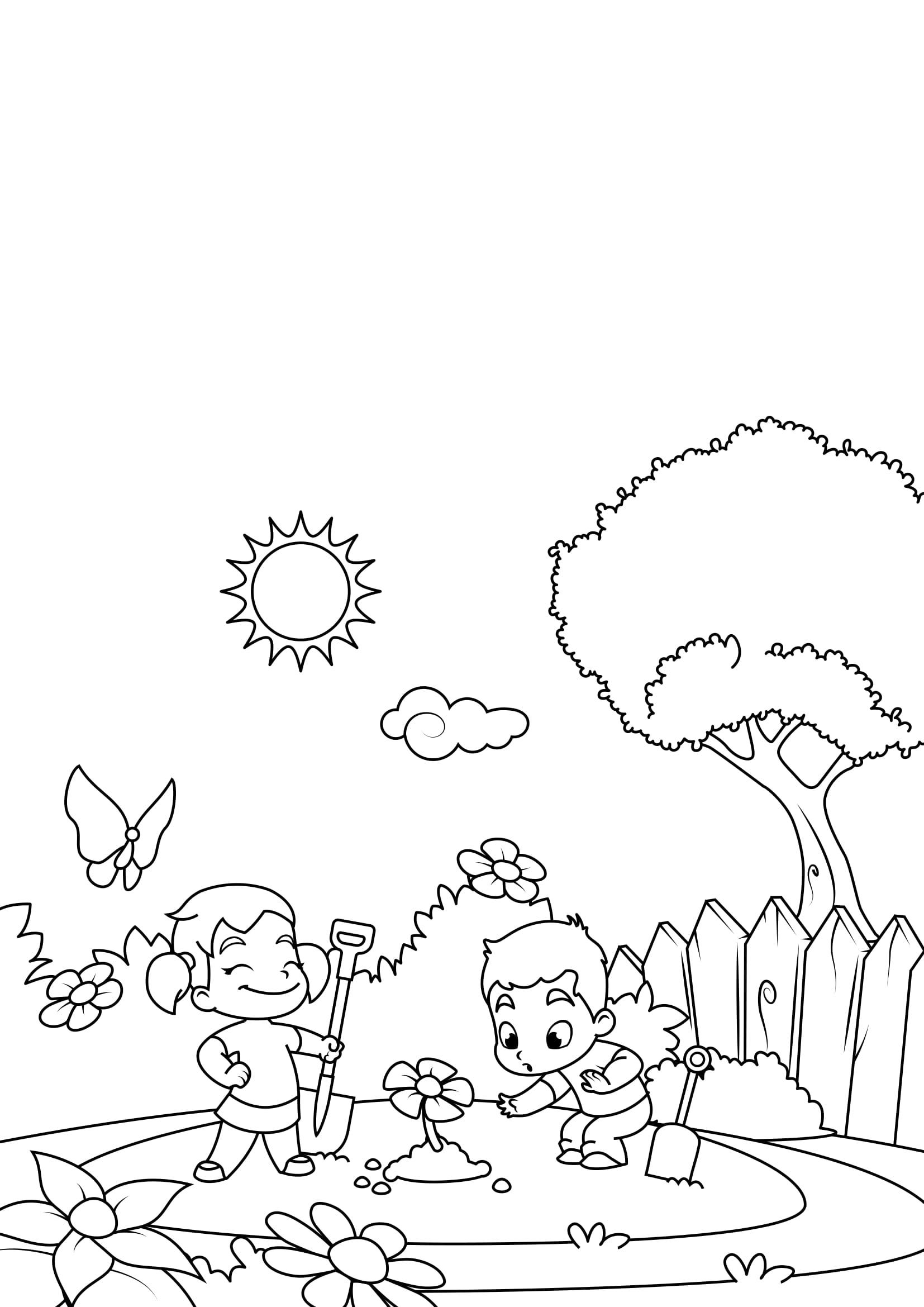 Coloriage printemps, jardinage