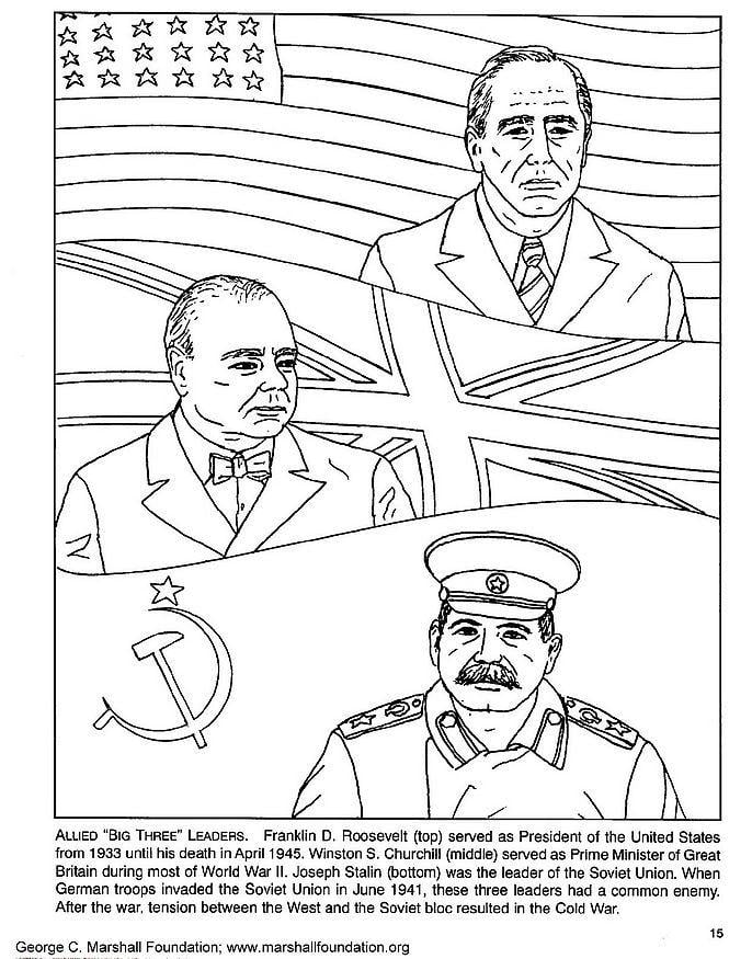 Coloriage roosevelt, churchill, staline